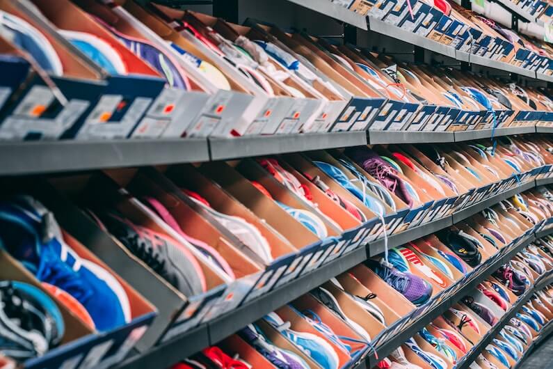 Shoes on store shelves