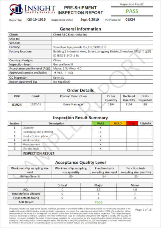 Sample QC Inspection Report Insight Quality Services