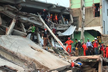 Rescue workers at collapsed building