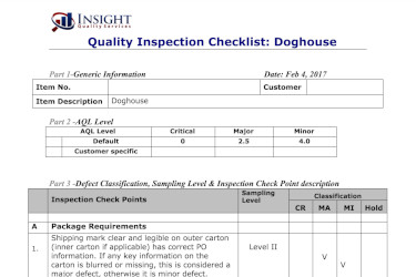 Screenshot of a quality inspection checklist for a doghouse