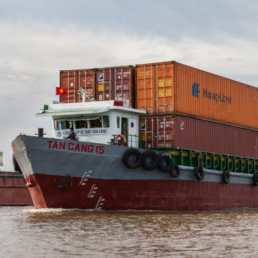 Vietnamese container ship on river