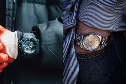 G-Shock watch and Rolex watch