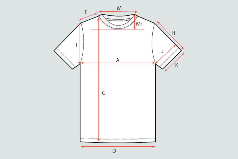 Chart of T-shirt measurements for garment inspection