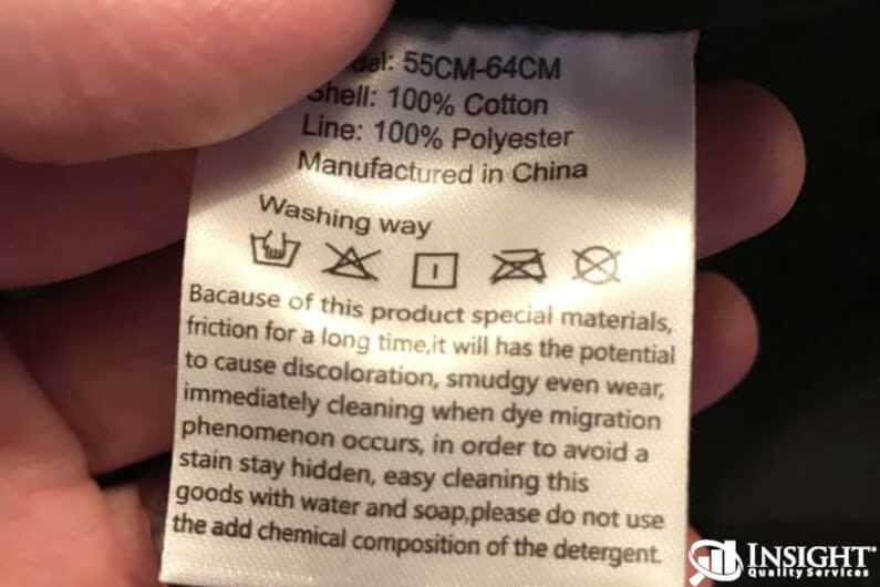 Washing label with spelling and grammar mistakes