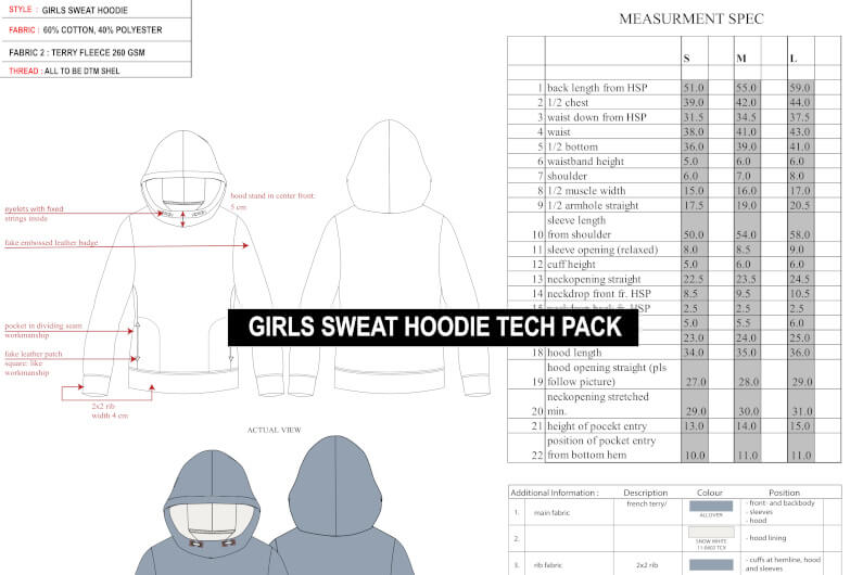 Girls Hoodie Tech Pack Example
