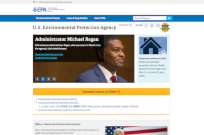 Screenshot of EPA website