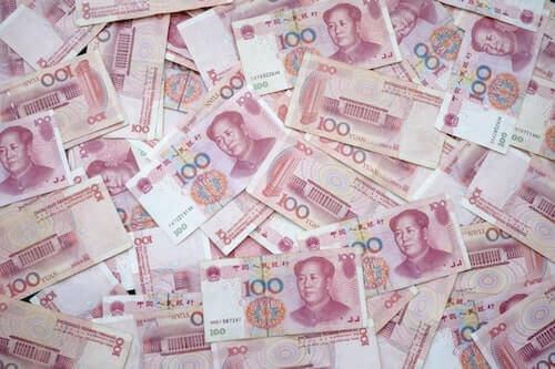 Piles of Chinese Yuan Renminbi bills