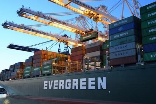 Evergreen container ship at port