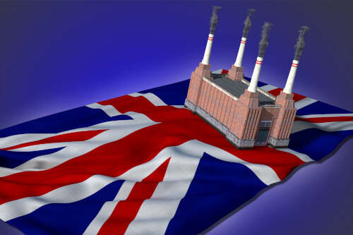 UK factory with UK flag