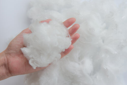 Woman holding polyester stable fiber