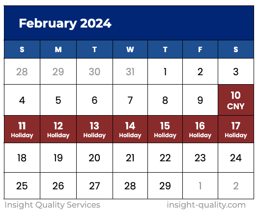 February 2024 calendar with the 10th identified as Chinese New Year