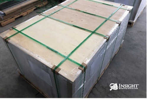 Pallet with nylon bands in warehouse