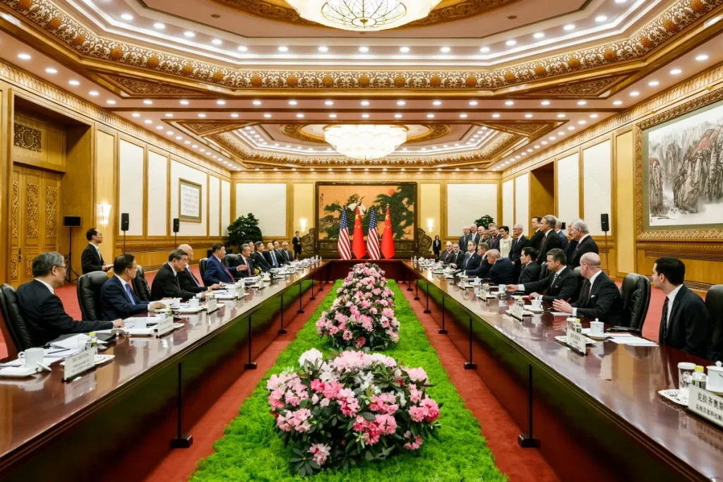 US and Chinese sides meeting at the Great Hall of the People