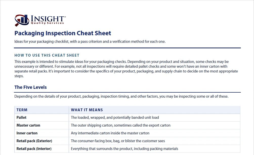 Packaging Inspection Cheat Sheet